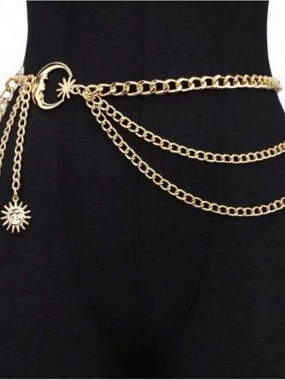 Gold Triple-Chain Sun Charm Waist Belt